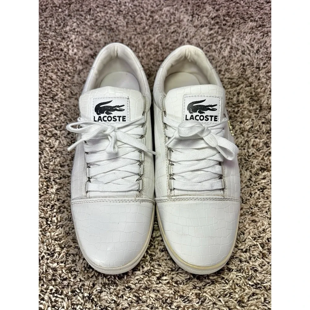 Lacoste Sport‎ Crocodile Embossed Leather Gold Metallic Sneakers Mens Size 8.5